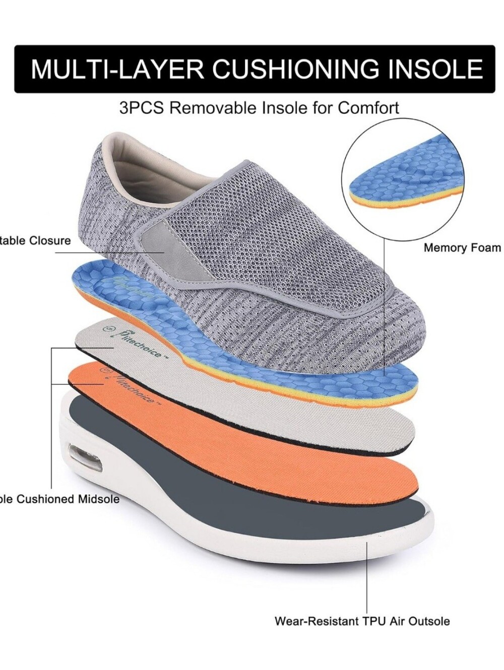 Adjustable Medical Shoes For Diabetes/Elderly/Edema - Picture 2 of 5